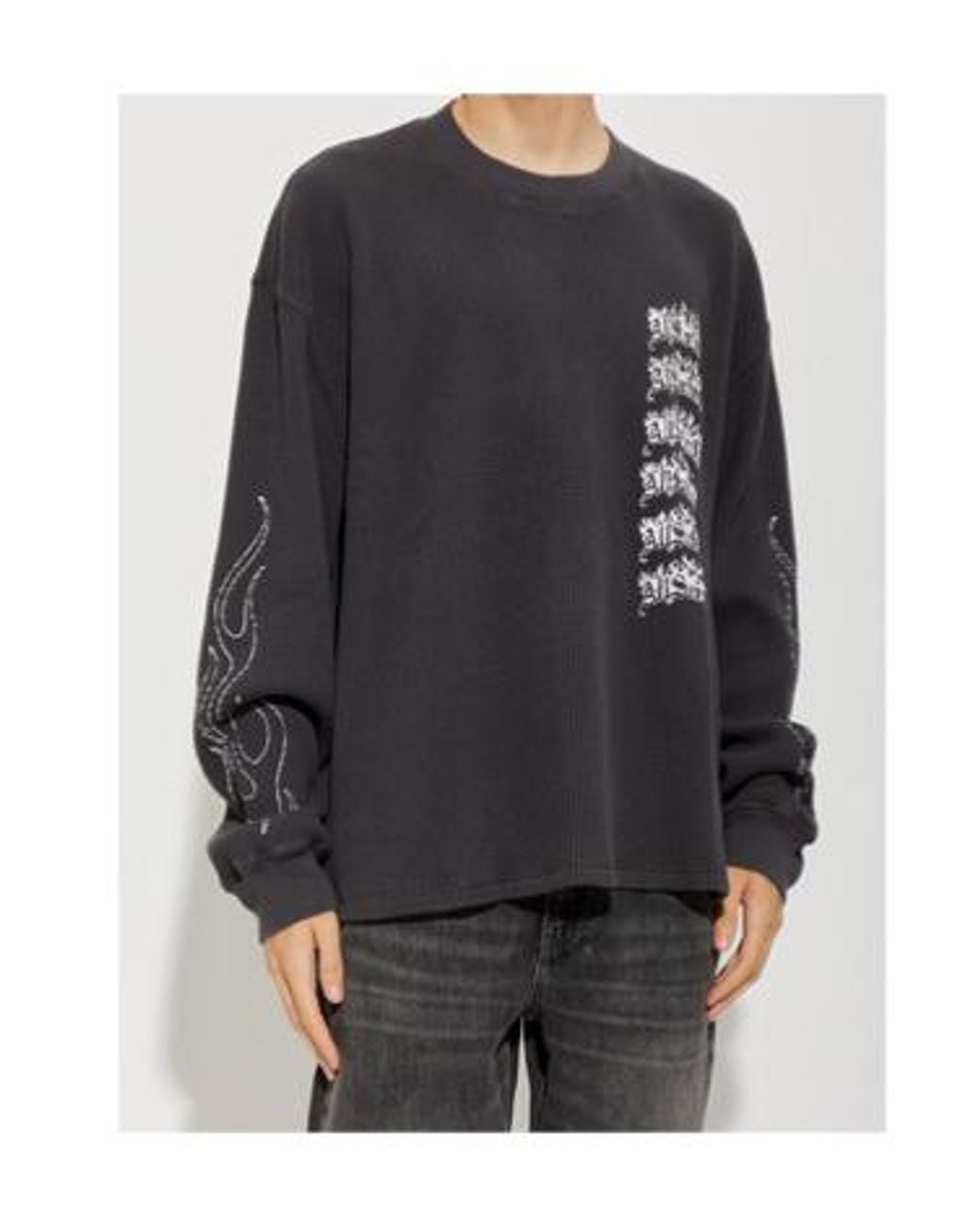 AllSaints Black Waffle Flame Graphic Long Sleeve Top for men