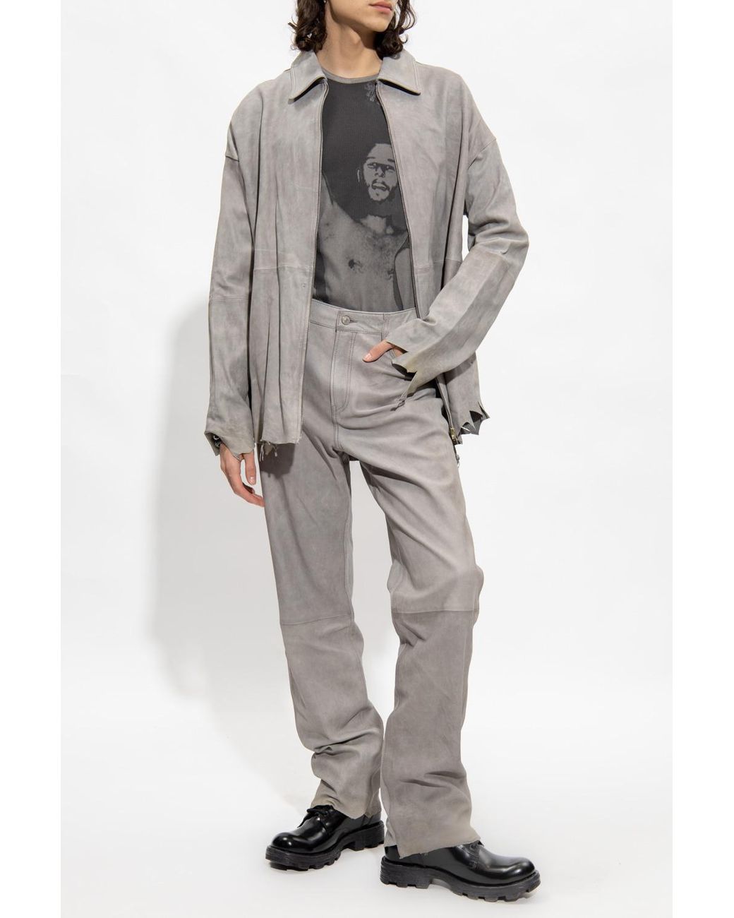 DIESEL Gray Photograph-Print Long-Sleeved T-Shirt for men
