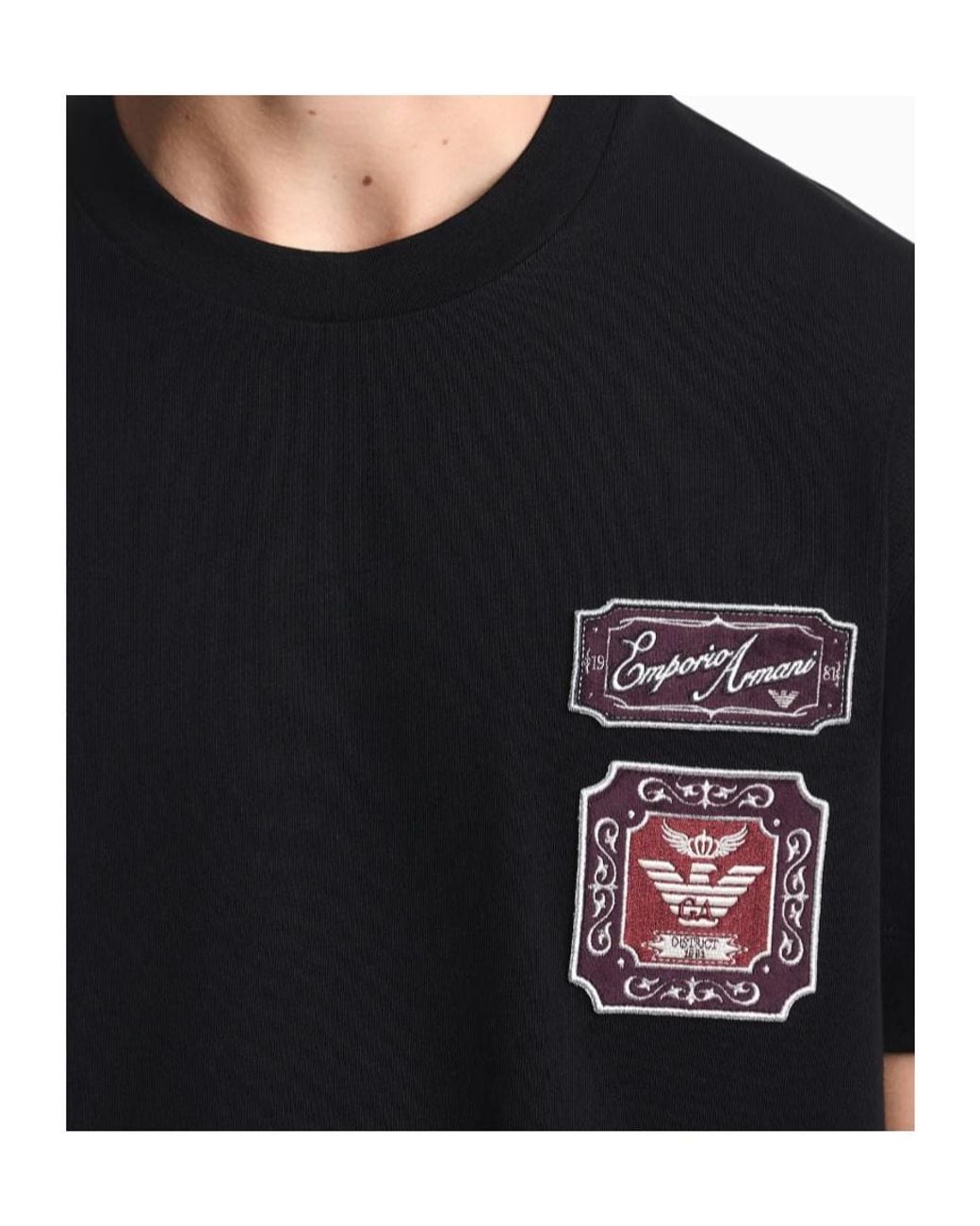 Emporio Armani Black Short-Sleeve Crew-Neck T-Shirt With Badge Appliqué for men