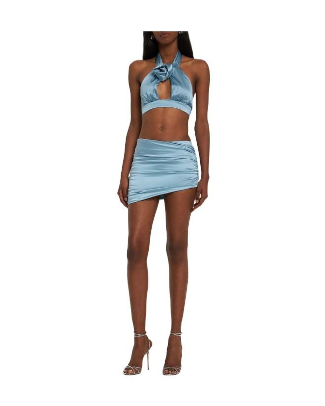 Alessandra Rich Blue Silk Satin Asymmetric Mini Skirt