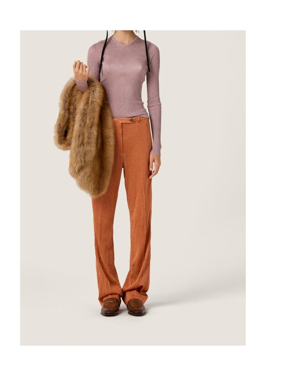 Miu Miu Orange Straight-Leg Lurex Pants