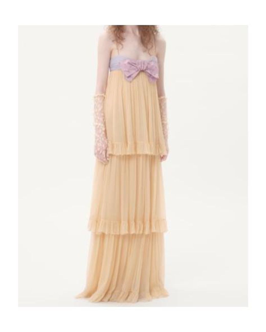 Valentino Natural Embroidered Crepe Chiffon Maxi Dress