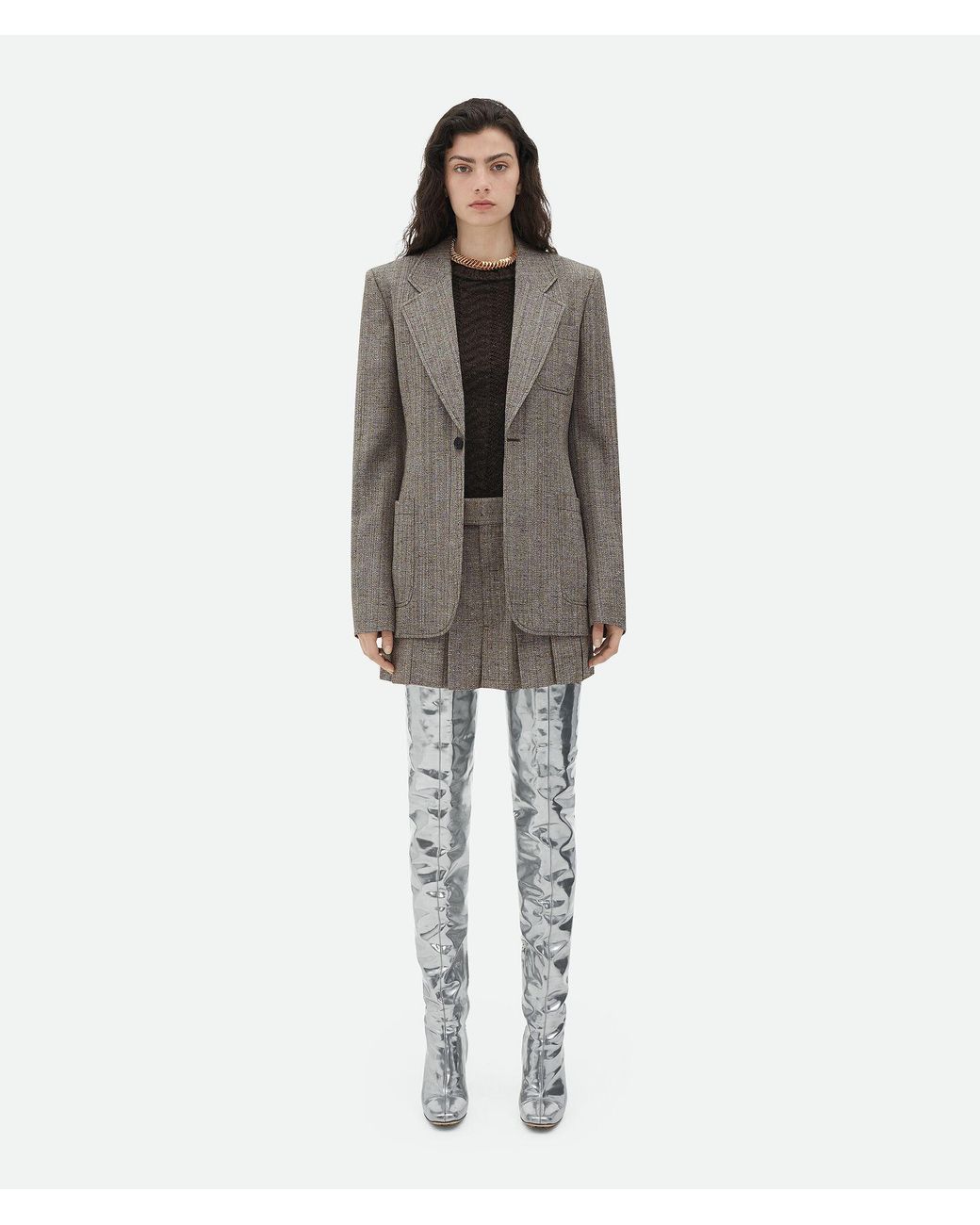 Bottega Veneta Gray Mini Pleated Skirt