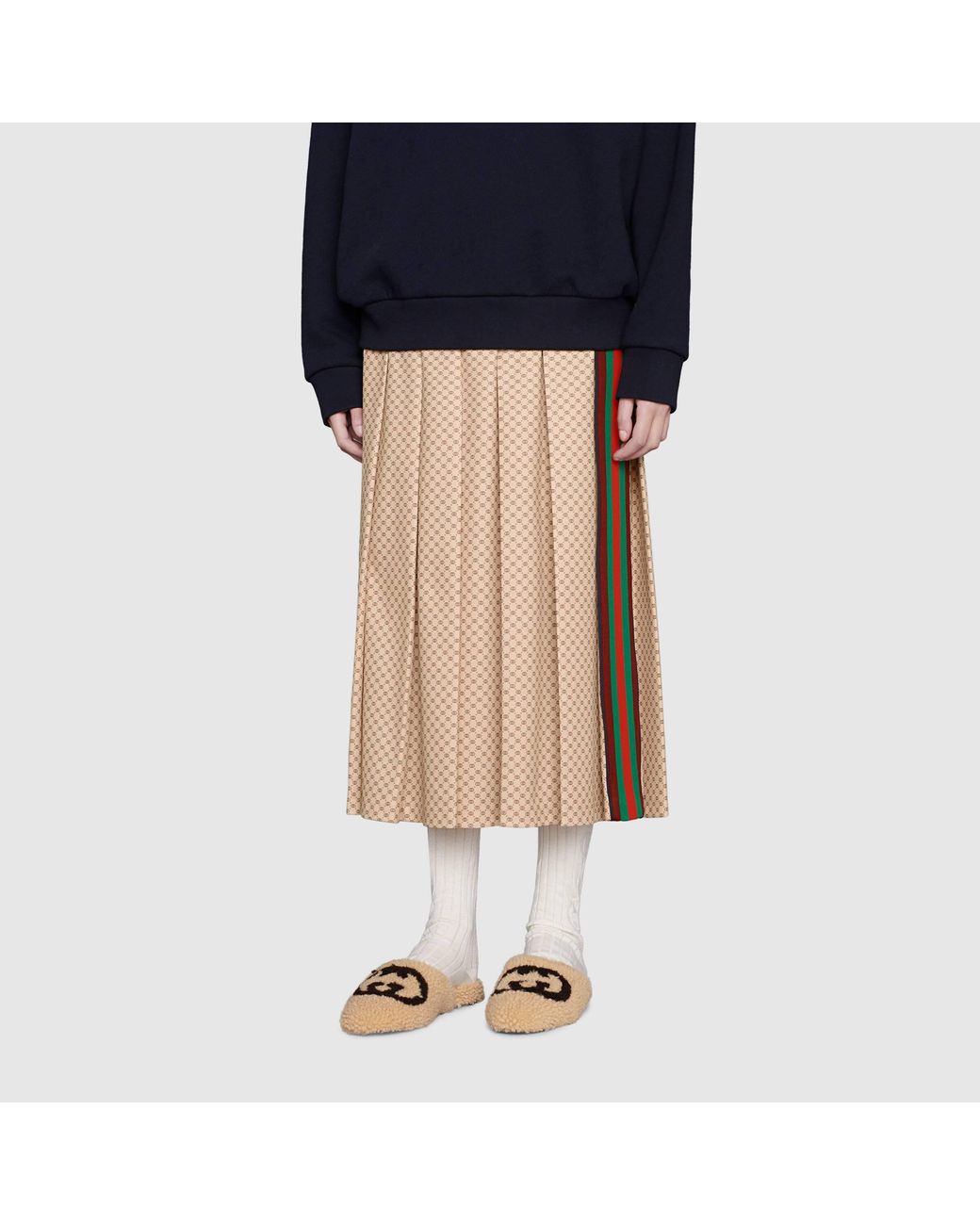 Gucci Multicolor Interlocking G Shearling Flat Slippers