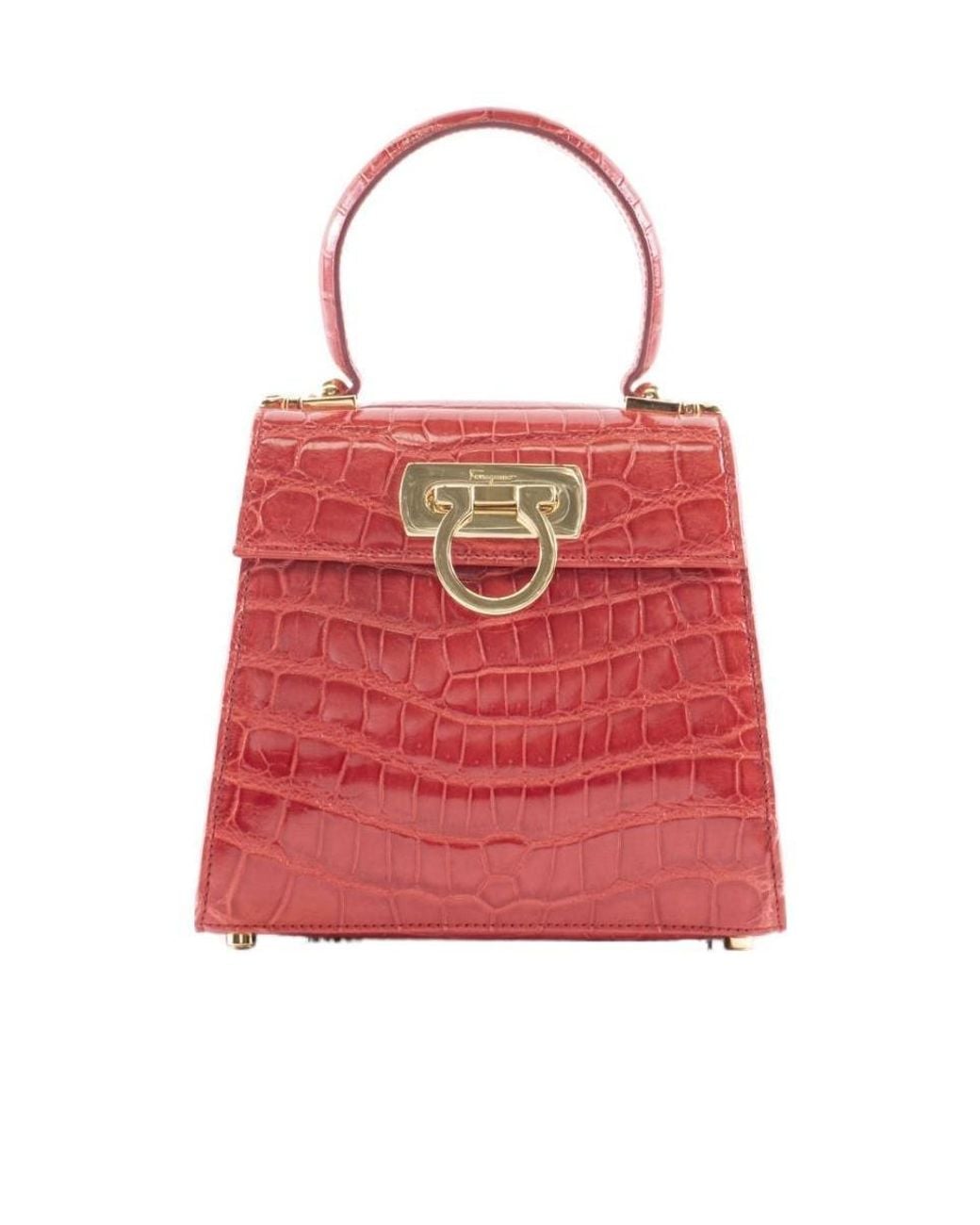 Ferragamo Red Croc-Embossed Effect Handbag