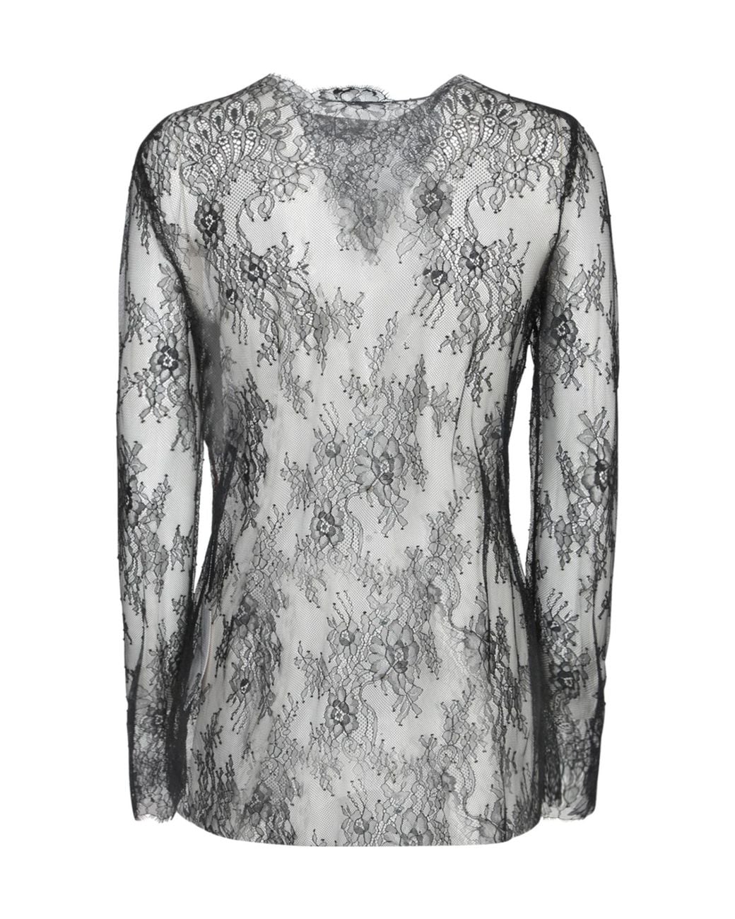 Alberta Ferretti Gray Long-Sleeved Lace T-Shirt