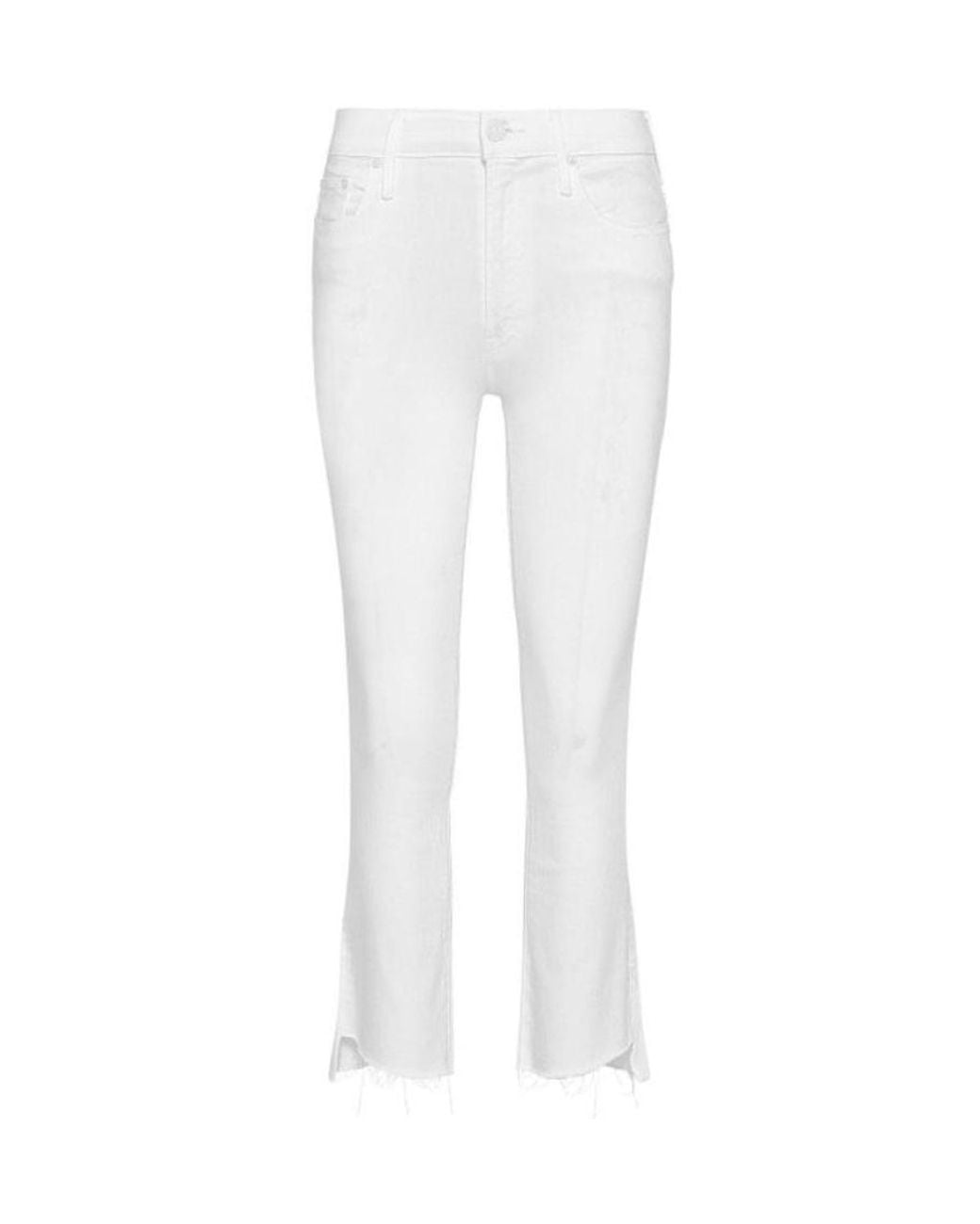Mother White The Insider Frayed Edge Cropped Trousers
