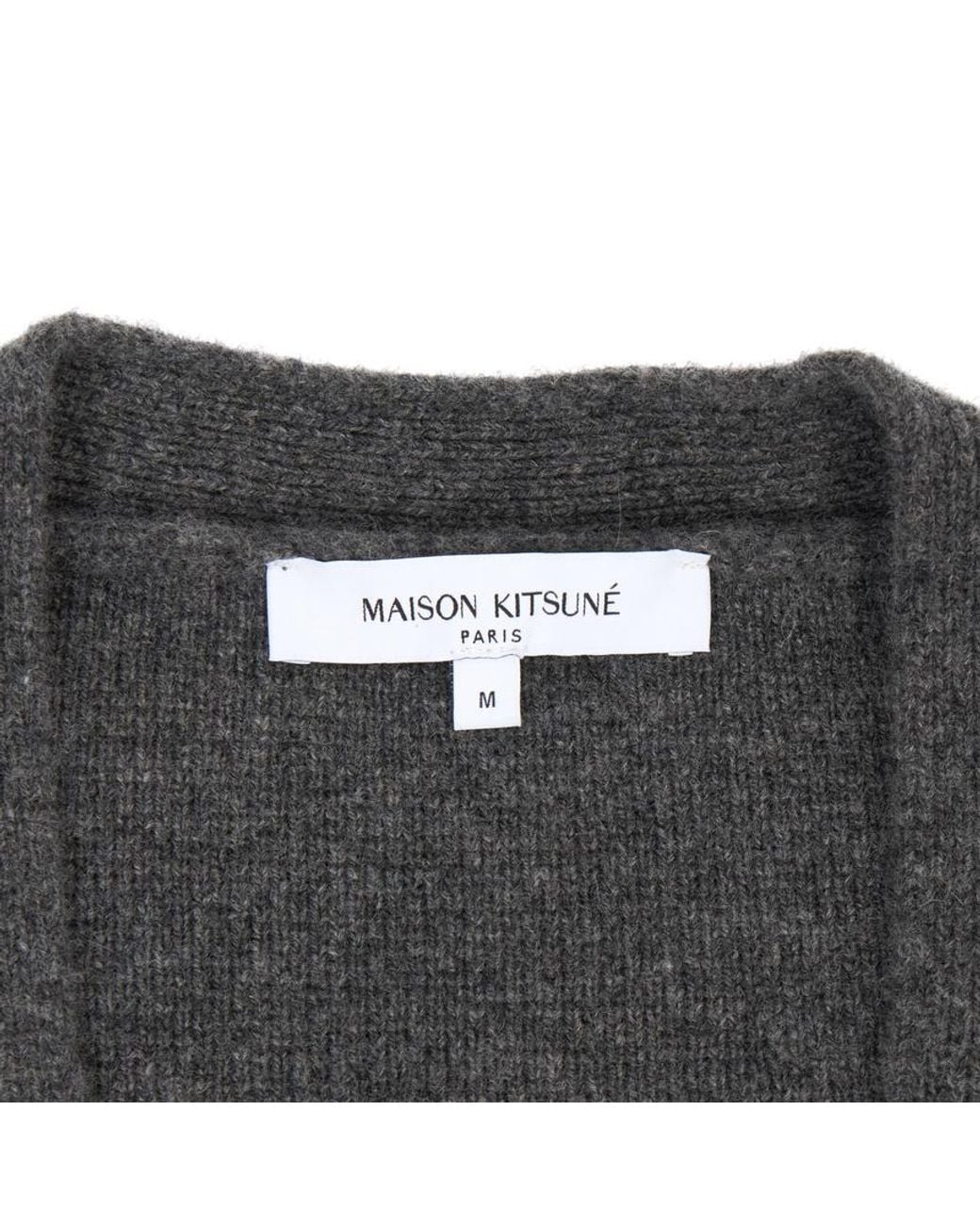 Maison Kitsuné Gray Maison Kitsuné Logo Patch V-Neck Cardigan for men
