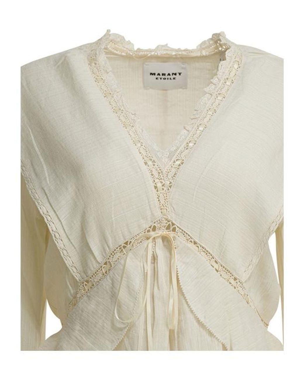Isabel Marant White Étoile Damya V-Neck Lace Ruffled Mini Dress