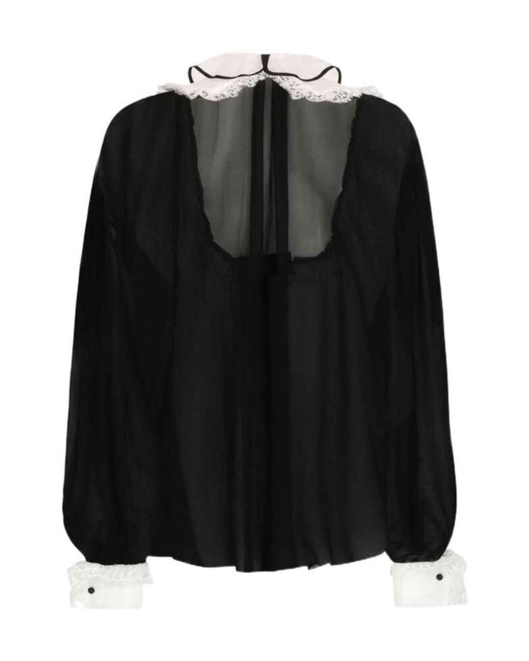 Dolce & Gabbana Black Ruffle Detailed Chiffon Shirt