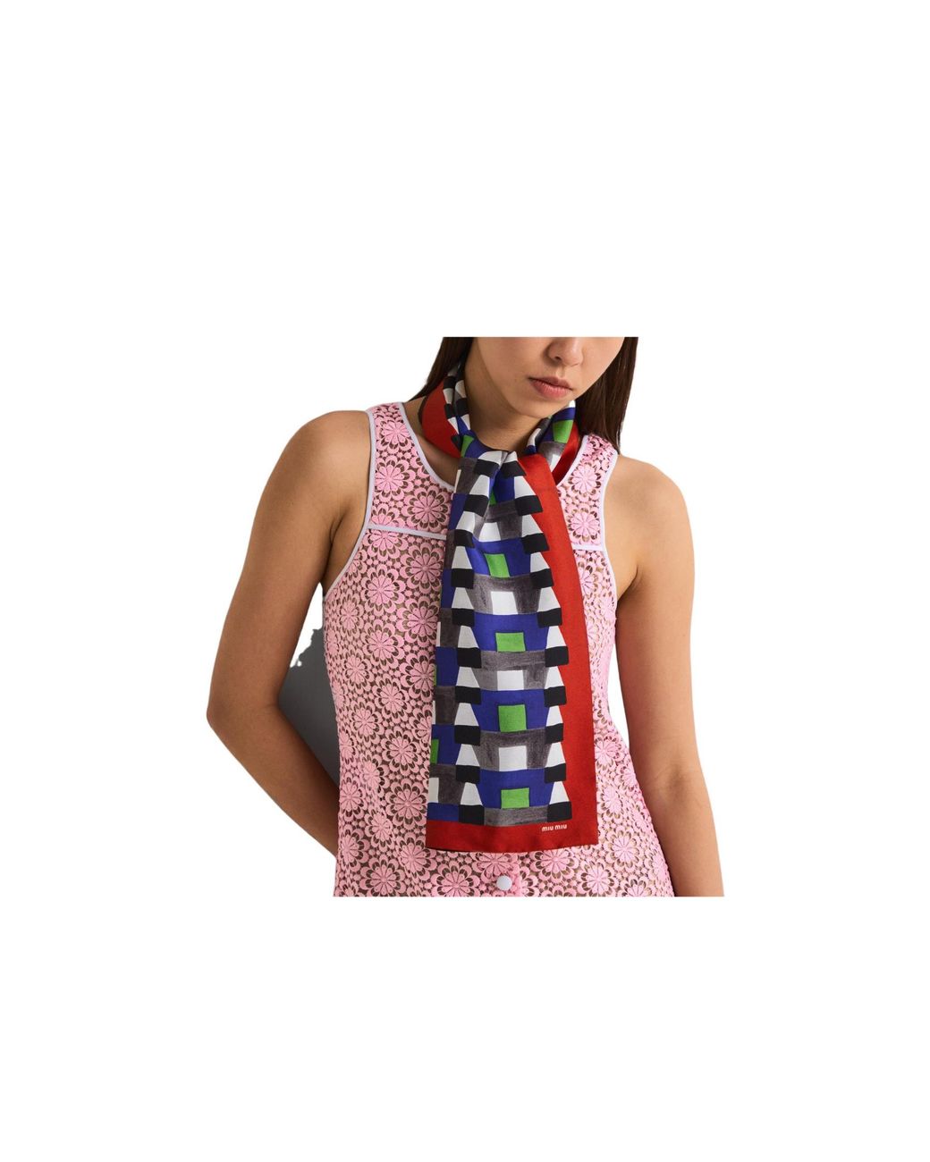 Miu Miu White Printed Silk Scarf