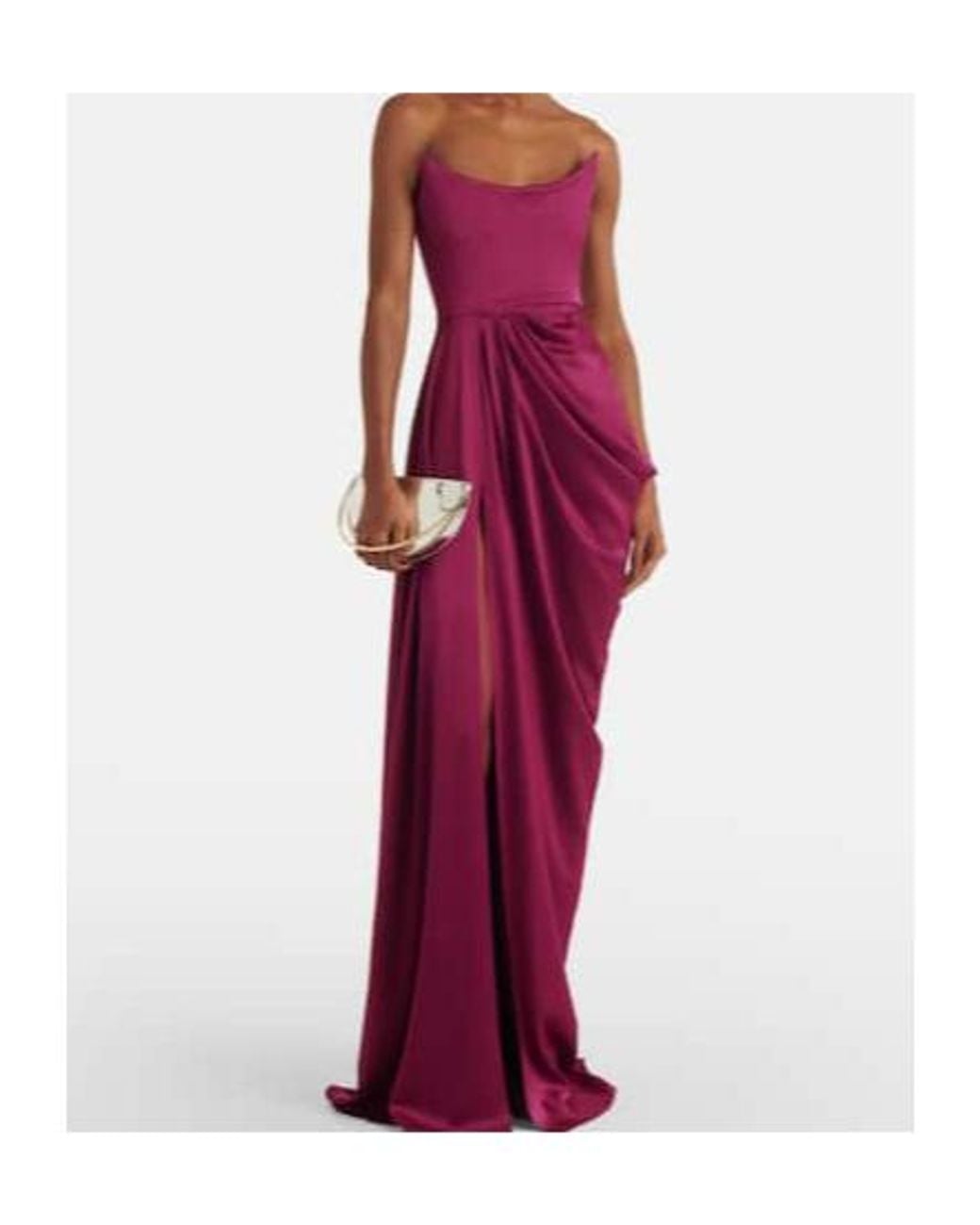 Alex Perry Purple Draped Satin Crêpe Bustier Gown