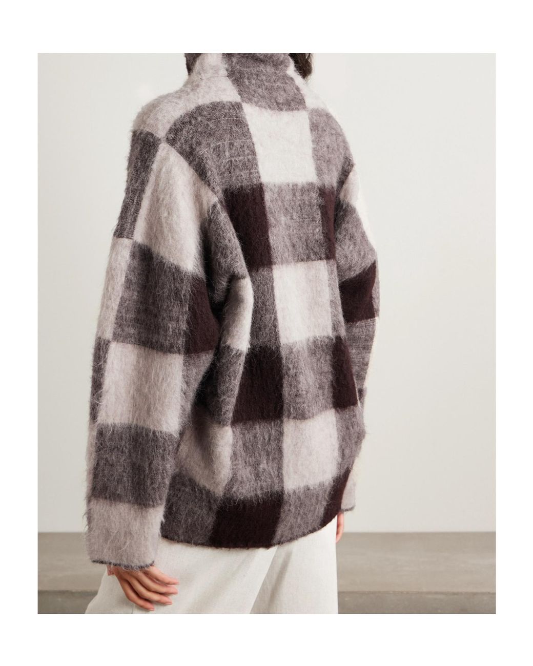 Proenza Schouler Brown Kai Checked Brushed Knitted Turtleneck Sweater