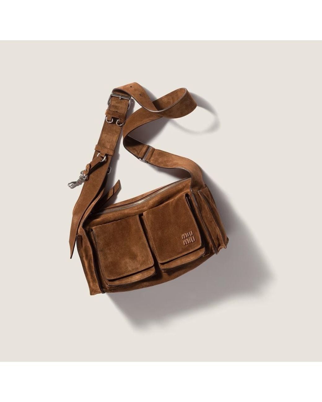 Miu Miu Brown Utilitaire Suede Shoulder Bag