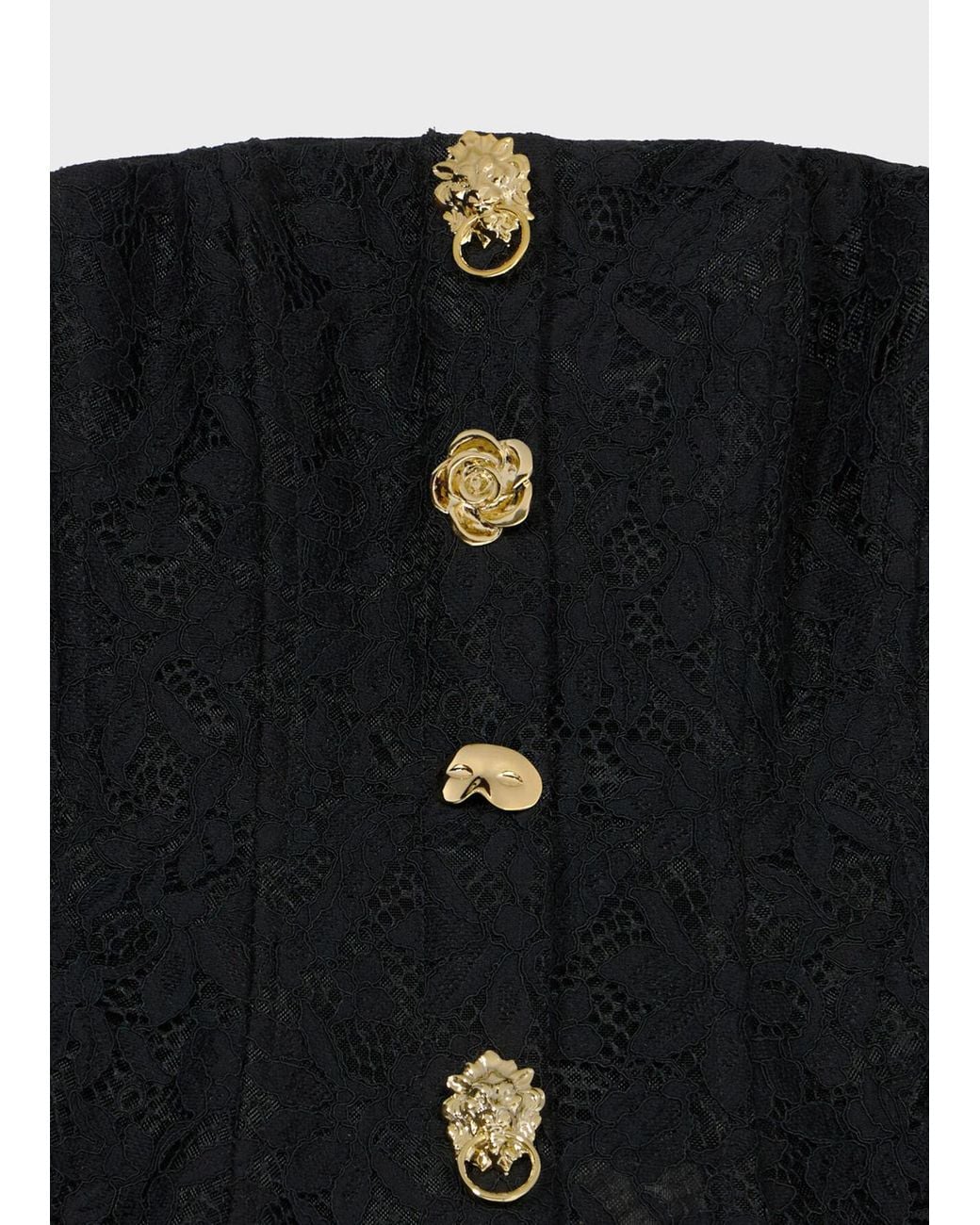 Blumarine Black Short Lace And Crinoline Dress With Bejewelled Buttons