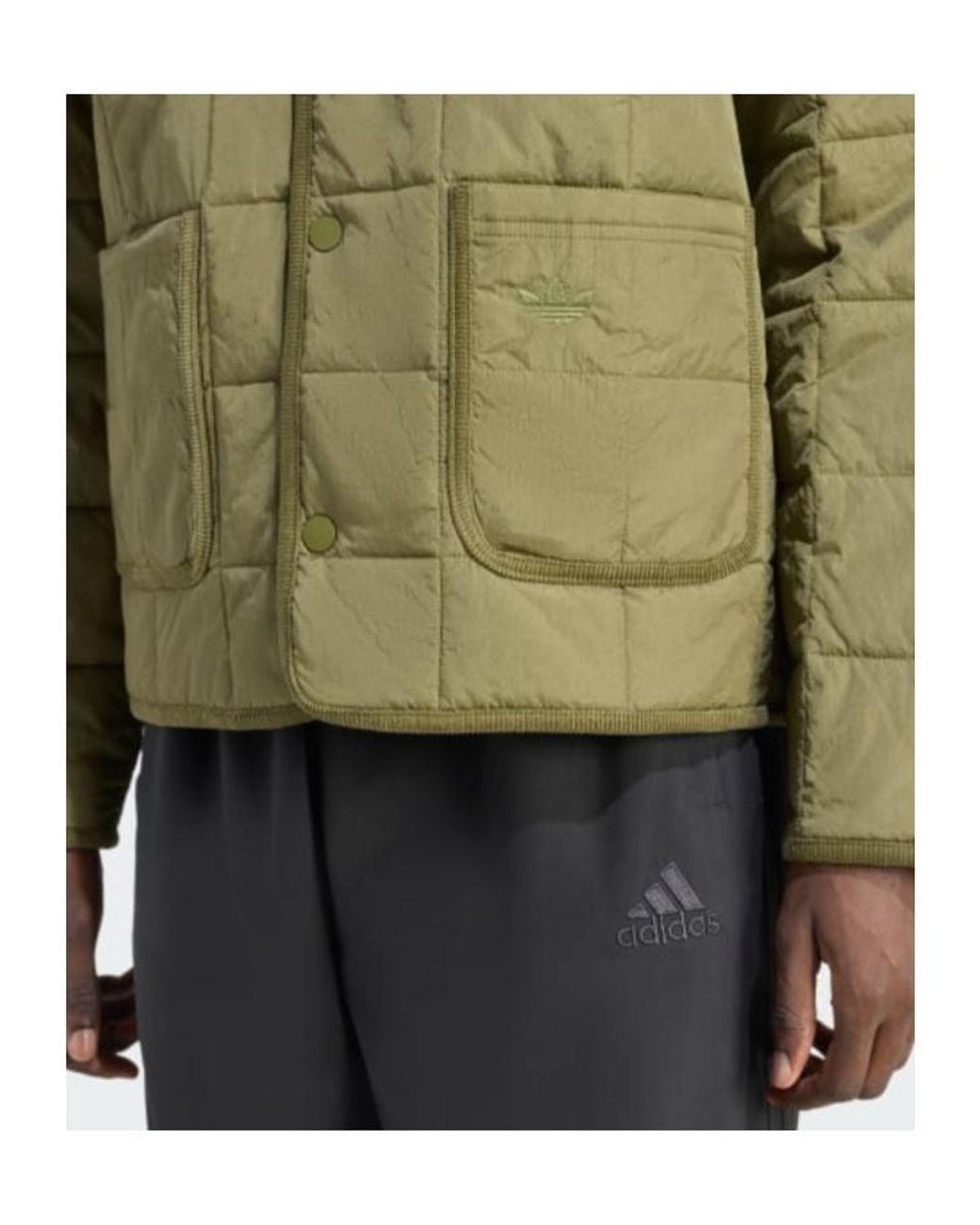 Adidas Originals Green Quilted Snap-Front Coat for men