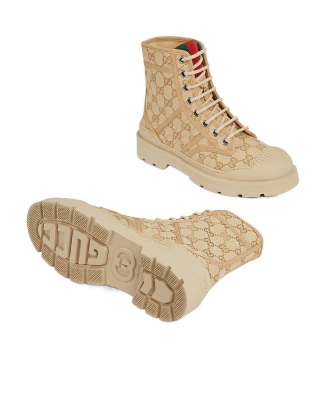 Gucci Natural Web Logo-Pattern Lace-Up Boots