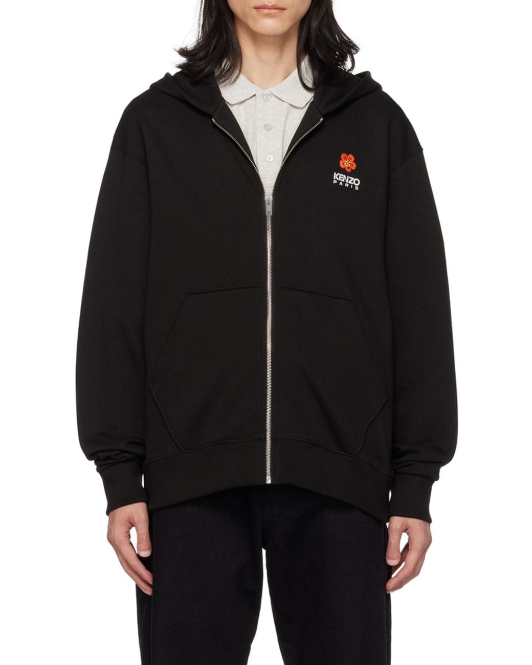 KENZO Black Boke Flower Zipped Hoodie for men