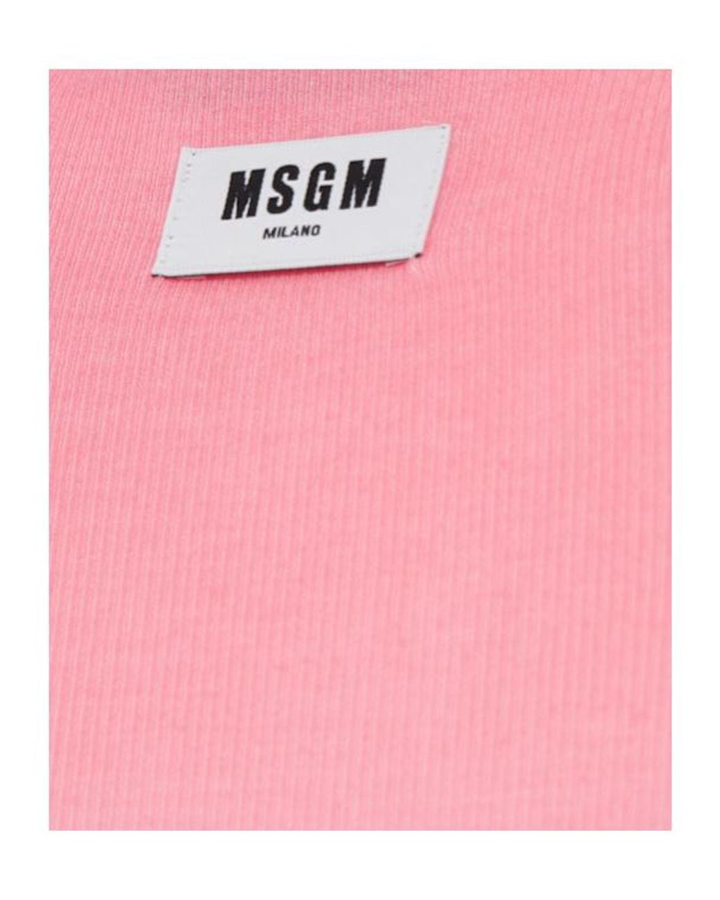 MSGM Pink Ribbed Long Sleeve Stretch T-Shirt