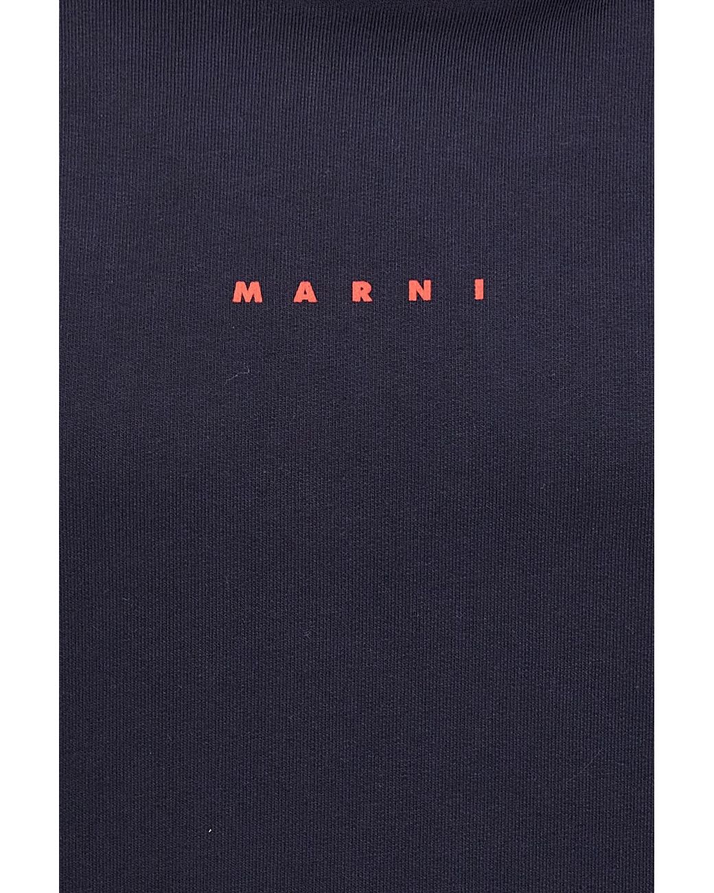 Marni Blue V-Neck Hoodie For Featuring A Kangaroo Pocket And Logo for men