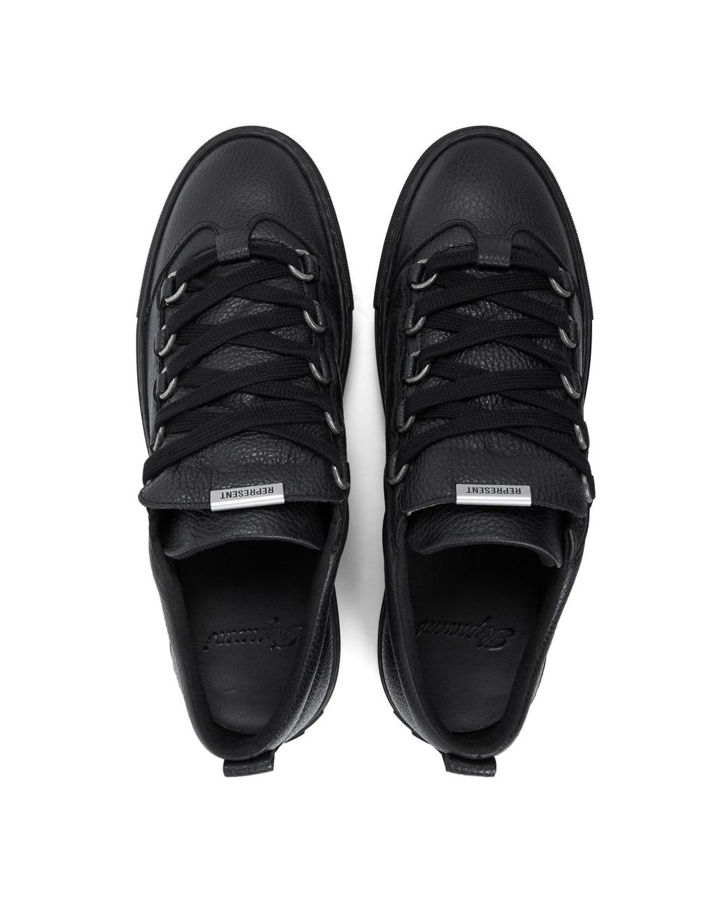 Represent Black Grained Leather Thick Sole Low-Top Sneakers for men