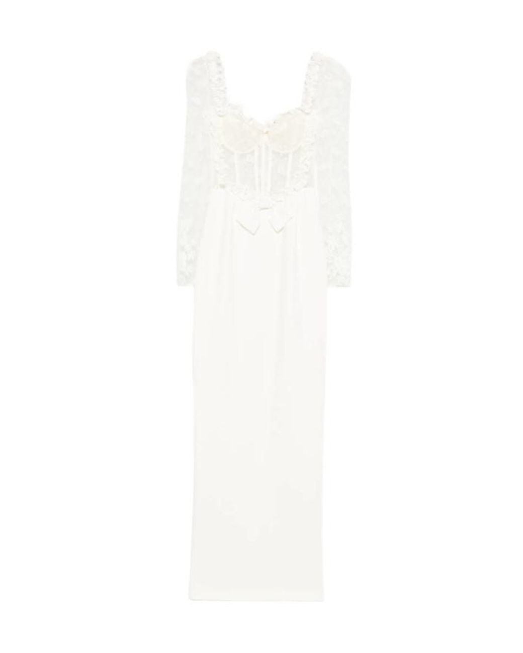 Alessandra Rich White Lace Bow Maxi Dress