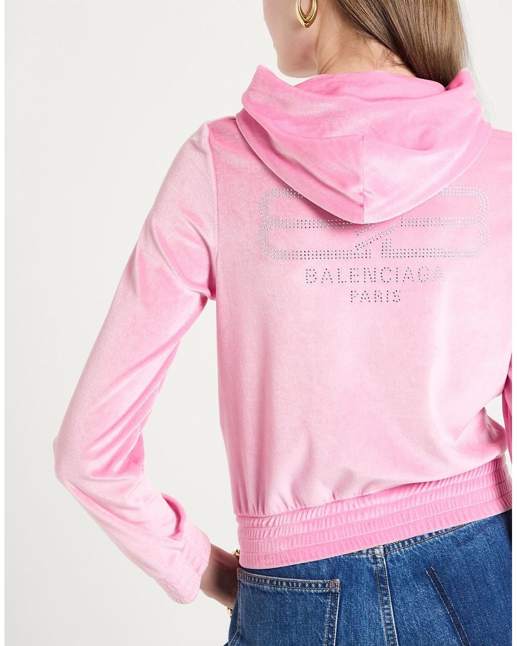 Balenciaga Pink Solid Color Hooded Sweatshirt Jacket