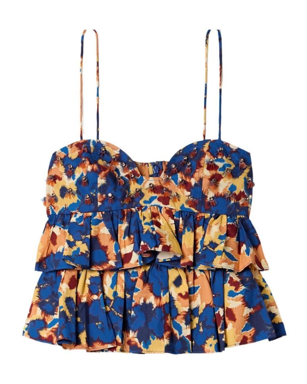 Ulla Johnson Blue Ruffled Trim Embellished With Printed Fabric Halter-Neck Dress