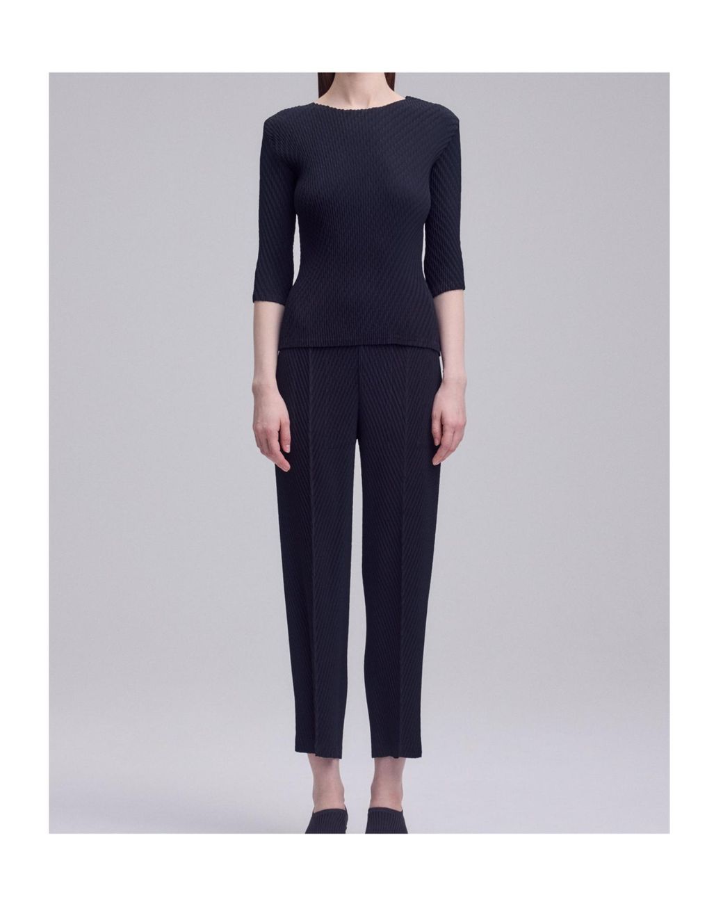 Issey Miyake Black Plissé-Effect Cropped Trousers