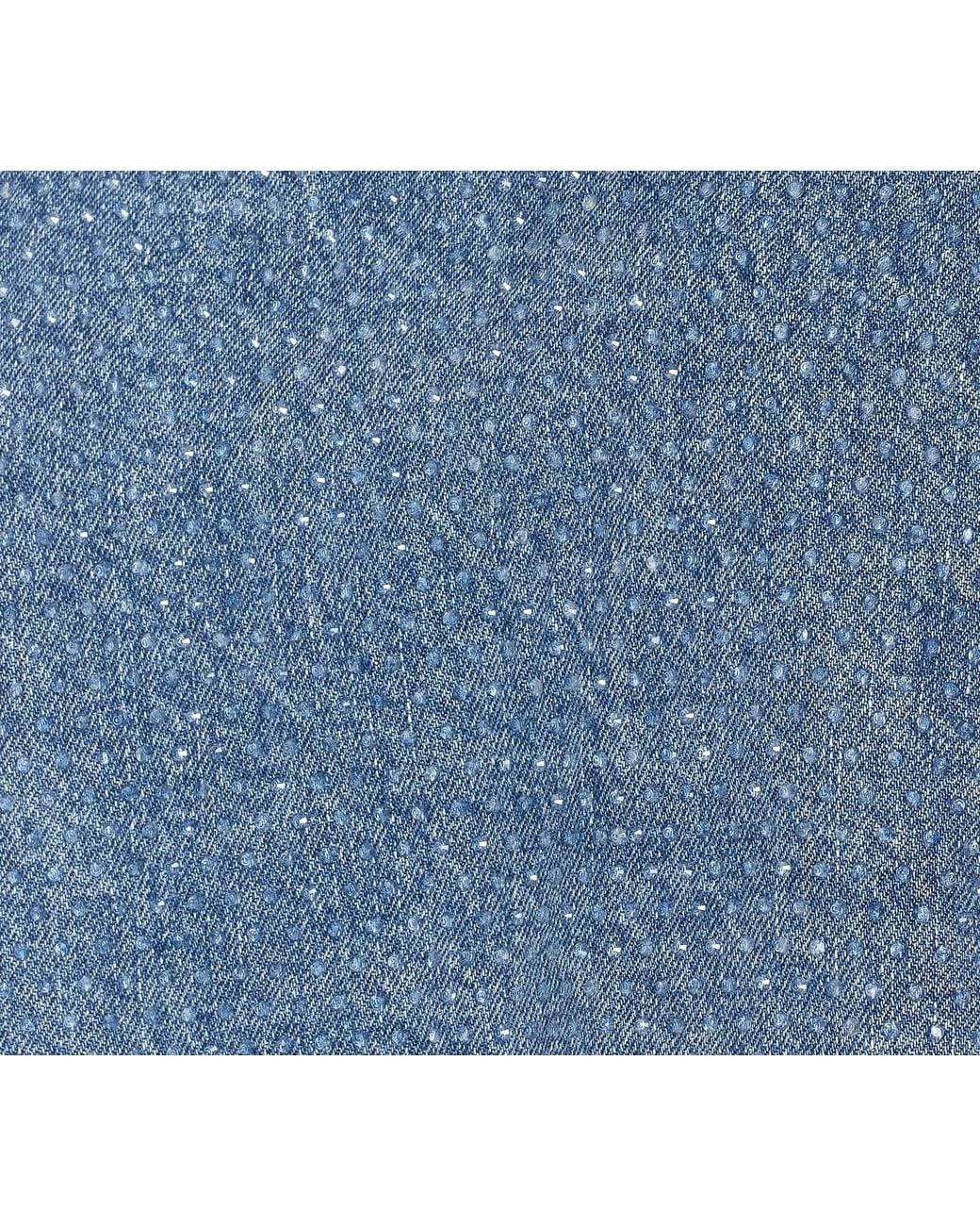 Self-Portrait Blue Embellished Denim Cropped Top