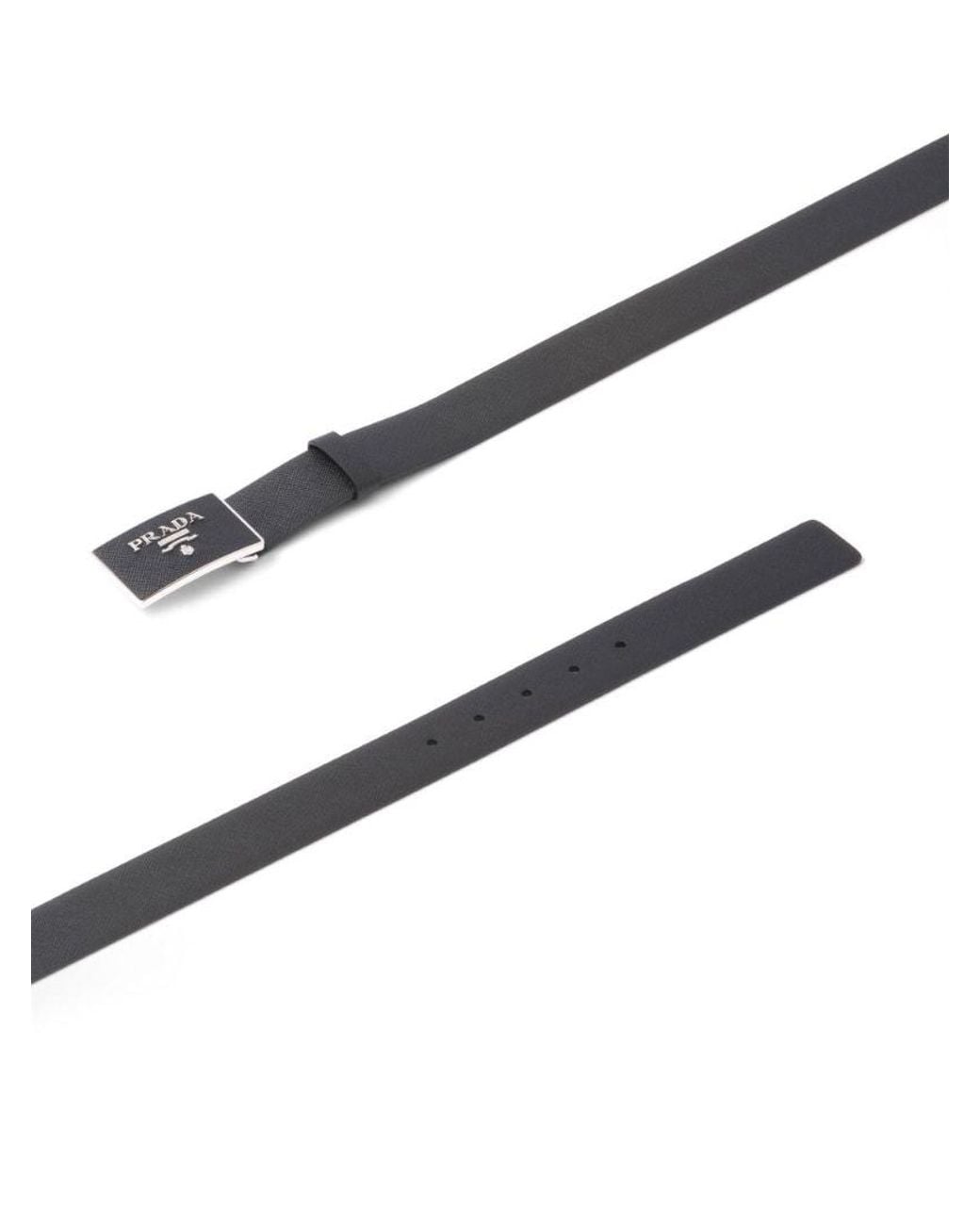 Prada Black Logo Plaque Buckle Belt for men