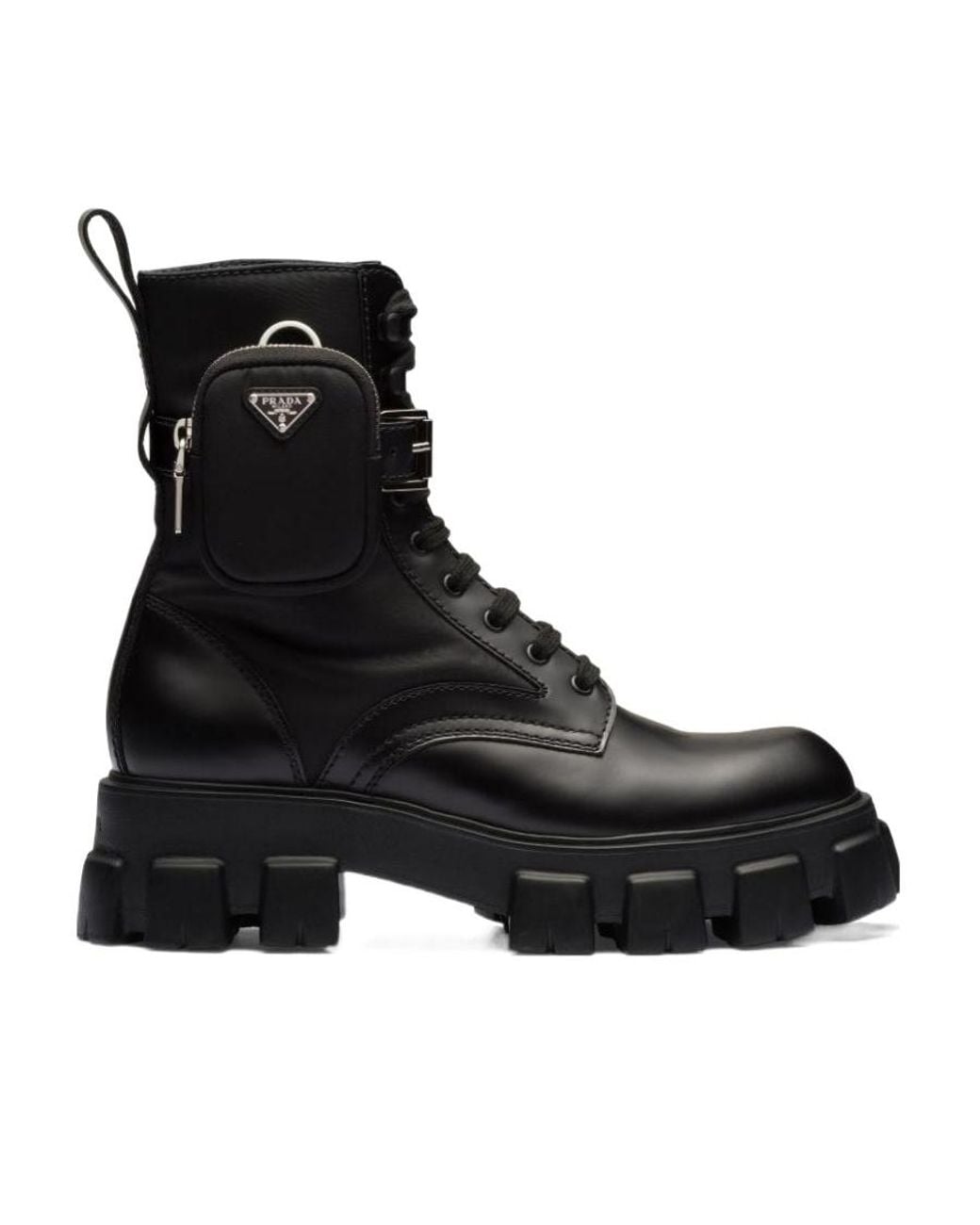 Prada Black Panelled Pouch-Attached Combat Boots for men
