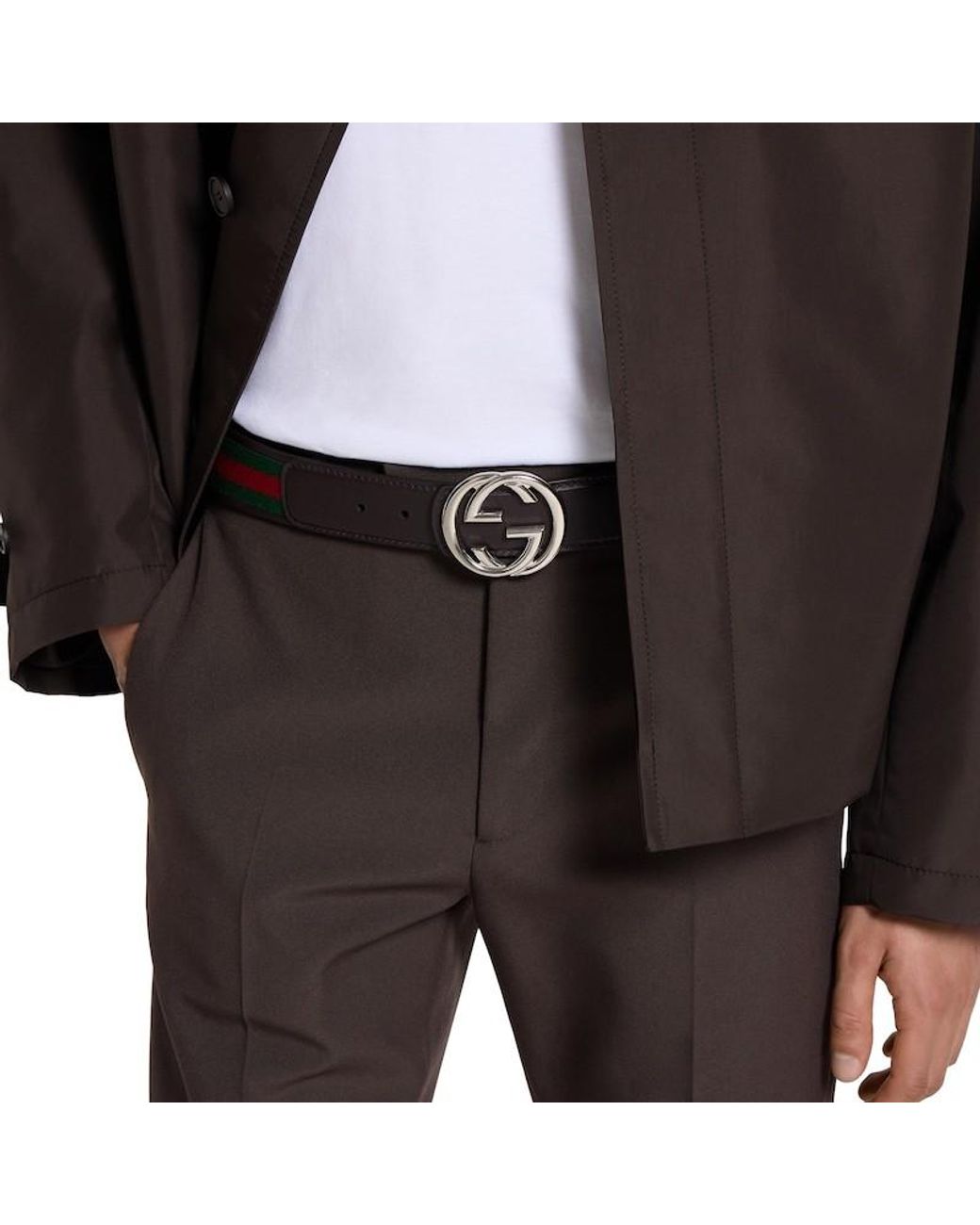 Gucci White Interlocking G Buckle Reversible Belt for men