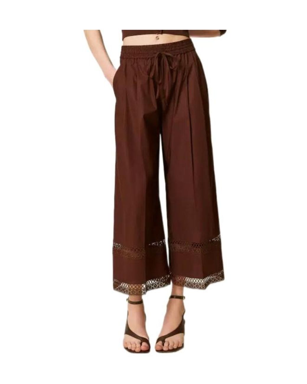 Twinset Brown Lace Trim Trousers