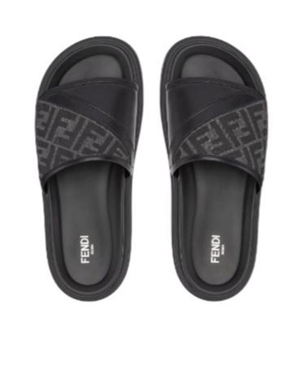 Fendi Black Ff Jacquard Open Toe Slides for men