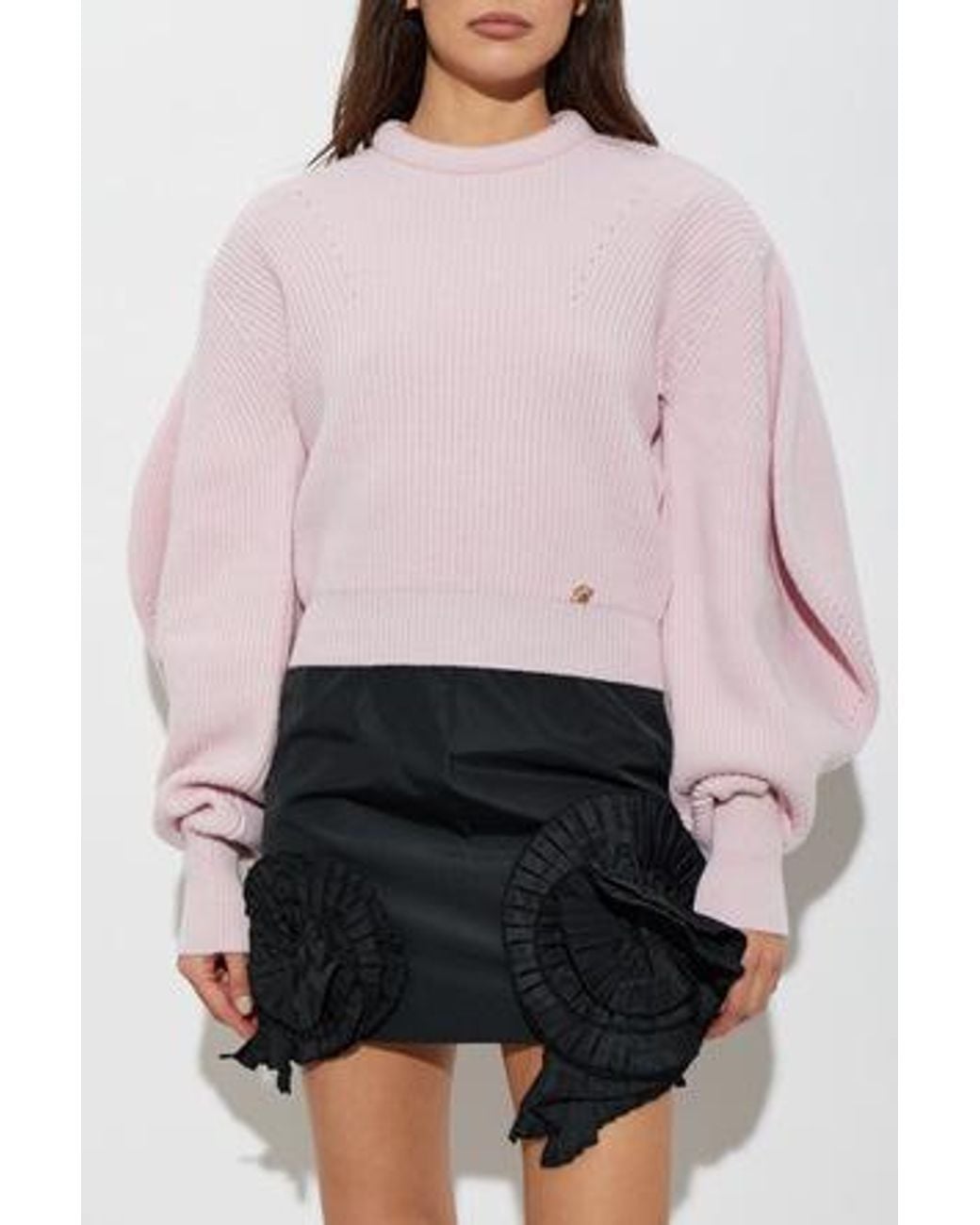 Blumarine Pink Deformedsleeve Cropped Knit Sweater