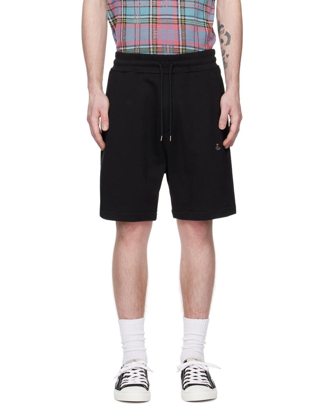 Vivienne Westwood Black Embroidered-Orb Cotton Shorts for men