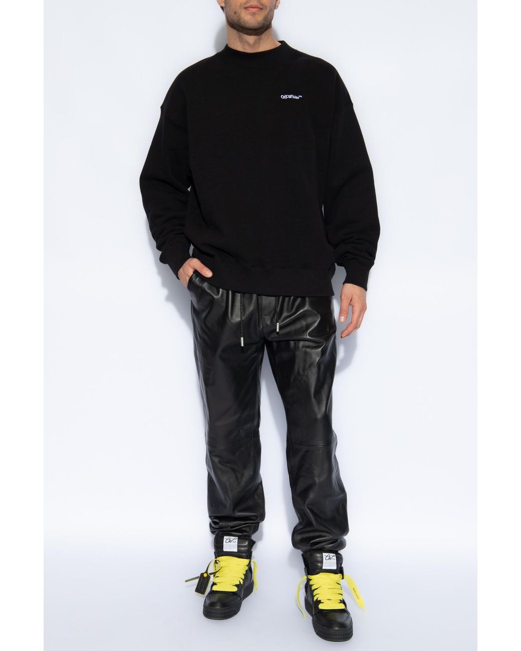 Off-White c/o Virgil Abloh Black Drawstring Leather Trousers for men