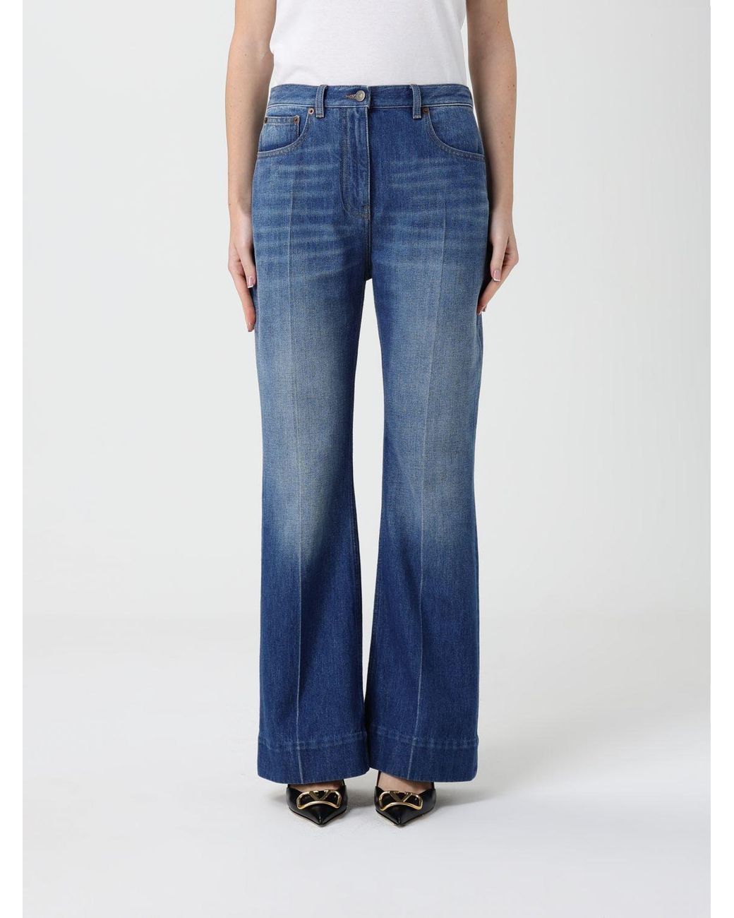 Valentino Blue Logo Patch Straight-Leg Jeans