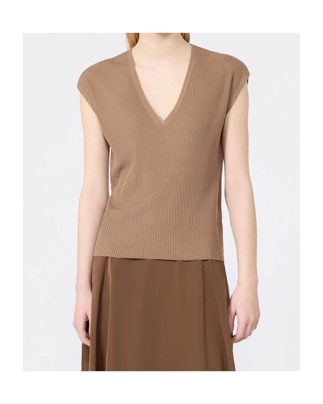 Max Mara Natural Ribbed V-Neck Top