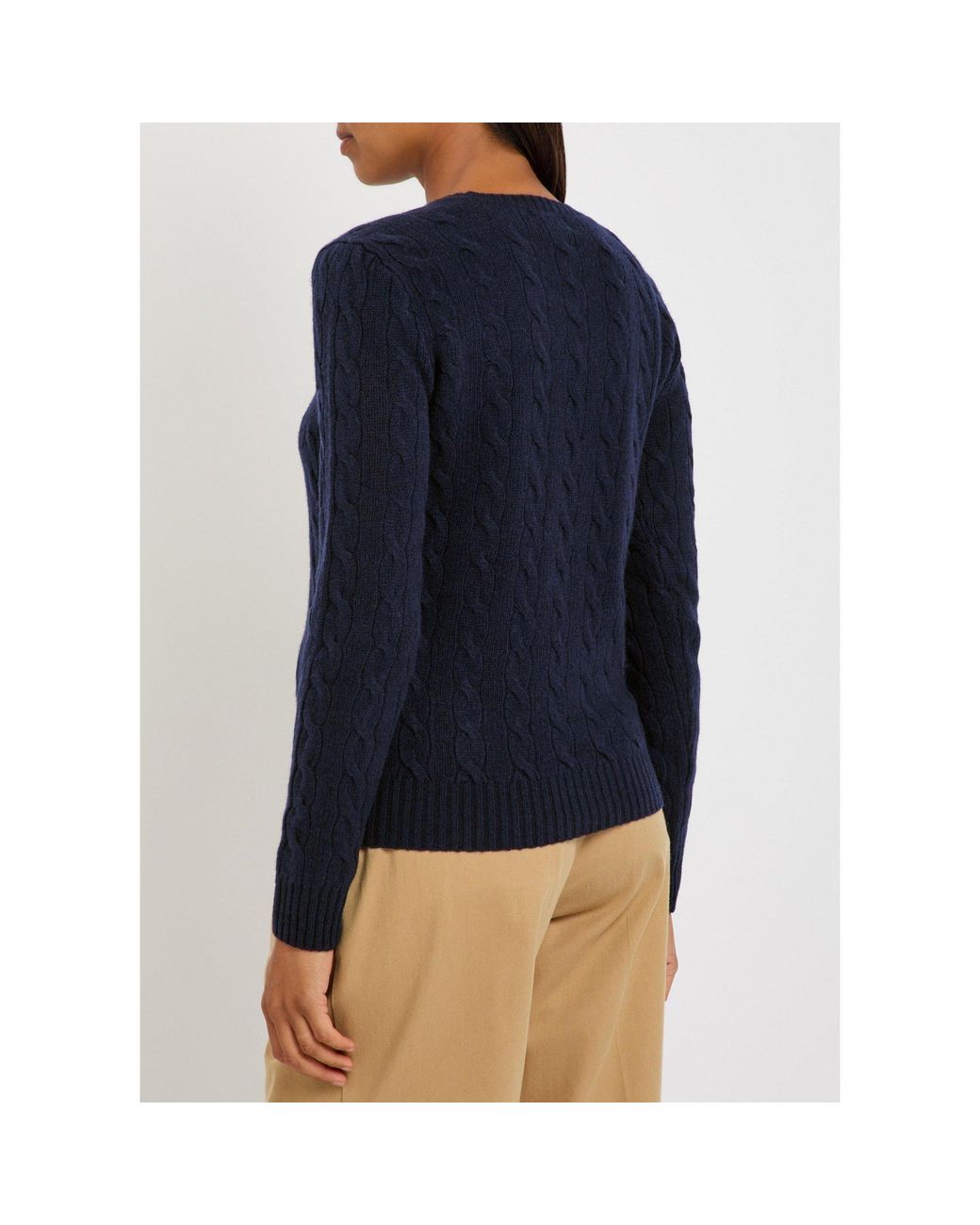 Polo Ralph Lauren Blue Wool Cashmere Cable Knit Slim-Fit Jumper