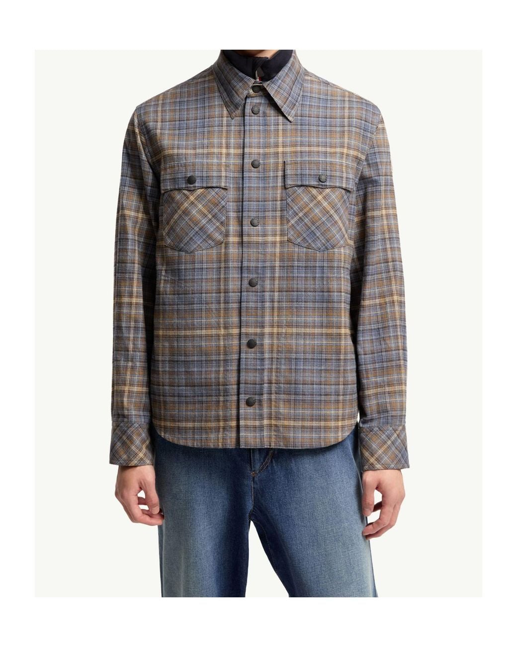 Moncler Gray Cotton Tartan Shirt for men