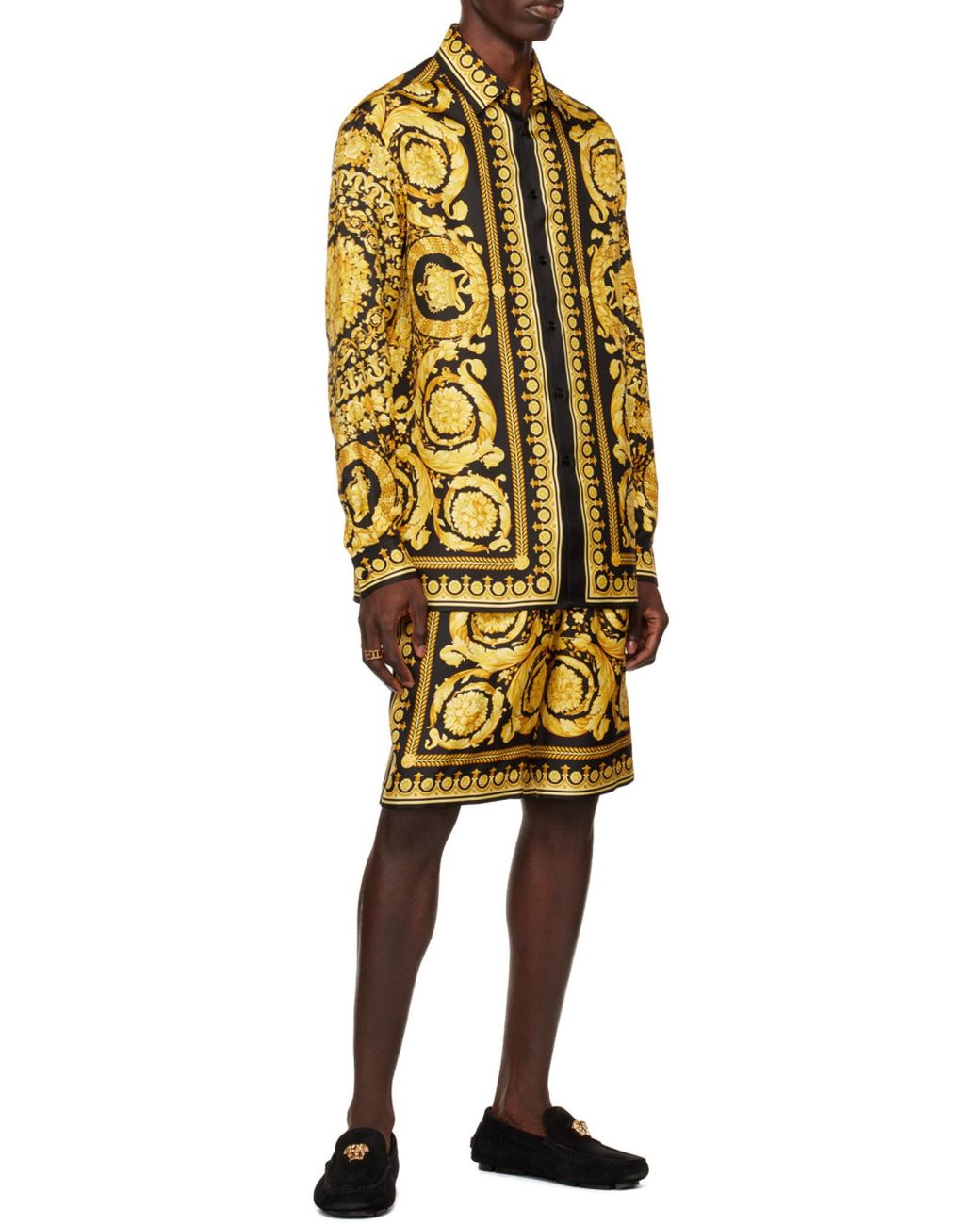 Versace Multicolor Printed Long-sleeve Silk Shirt for men