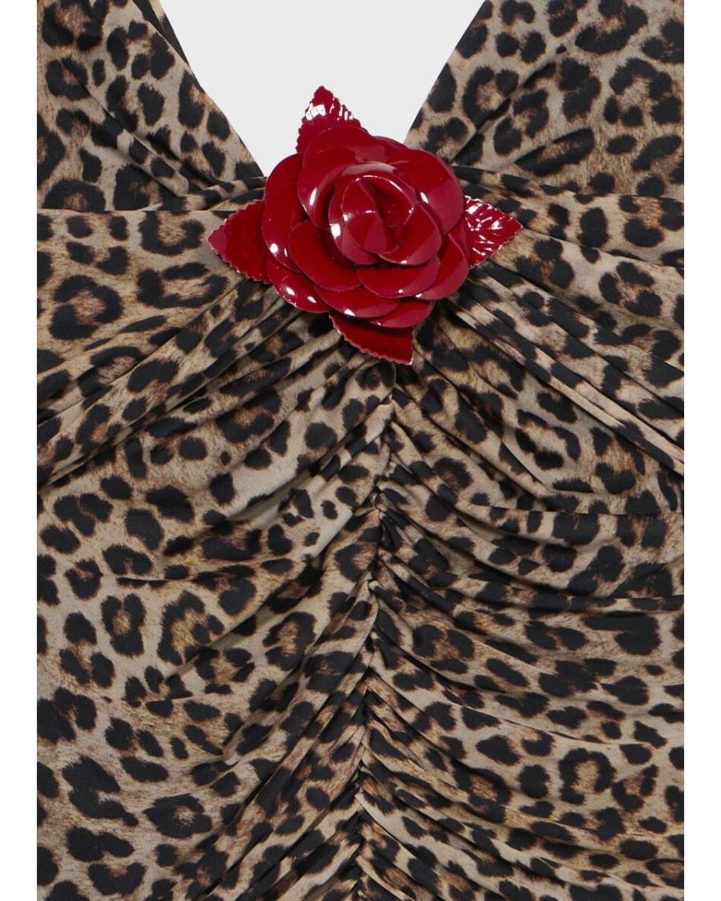 Blumarine Brown Leopard-Print Brooch-Detail Maxi Dress