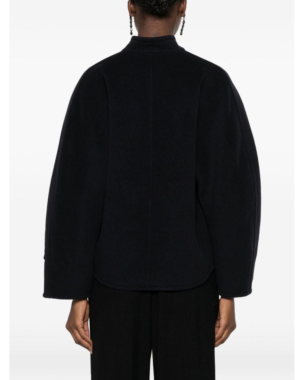 Forte_forte Black Embroidered Buckle-Fastening Coat