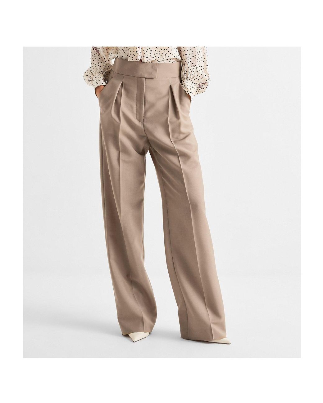 Valentino Natural Versatile Double-Pleated Wide-Leg Suit Trousers