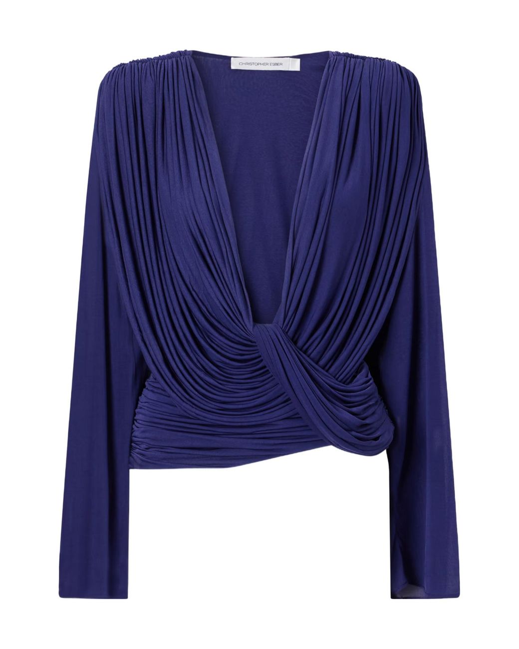 Christopher Esber Blue Ripple Draped Jersey Blouse