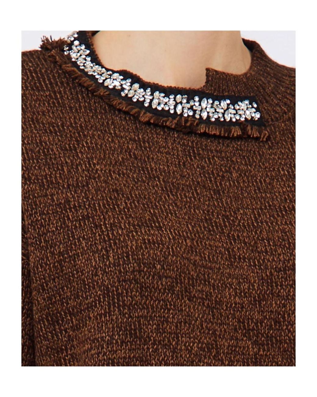 Liu Jo Brown Embellished Round-Neck Knitted Sweater