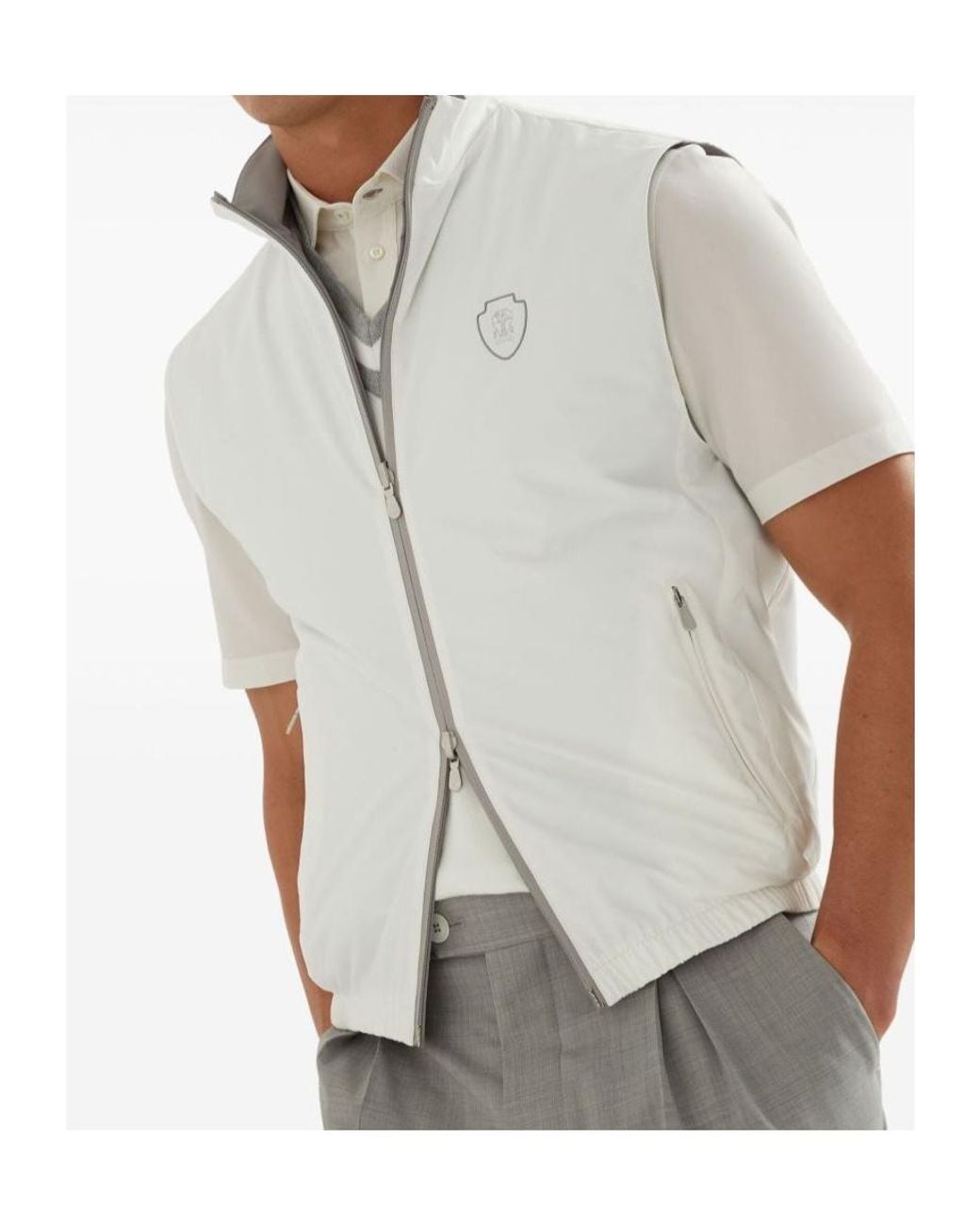 Brunello Cucinelli White Nylon Weather-Resistant Reversible Gilet for men