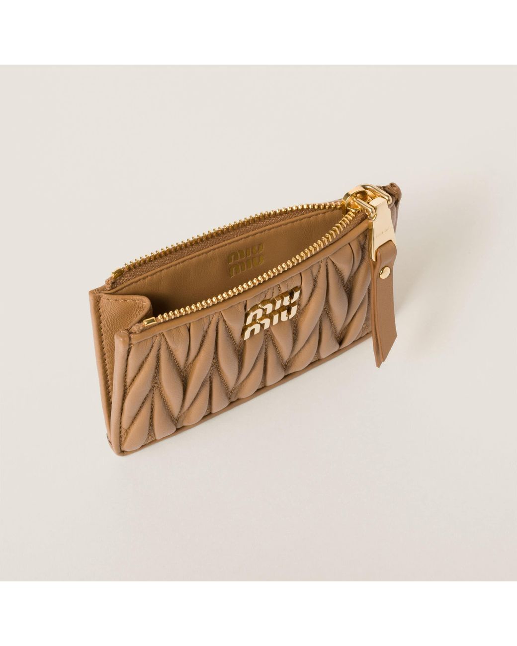 Miu Miu Brown Logo-Lettering Zipped Cardholder